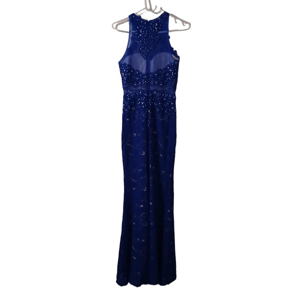 Anny Lee Blue Sequined Lace Wedding Prom Cocktail Evening Gown Dress Small - Picture 2 of 15